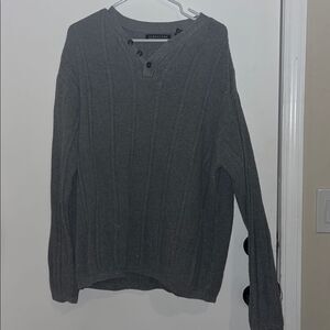 Structure Cable Knit Henley Sweater Button Placket Long Sleeve Gray Size XL